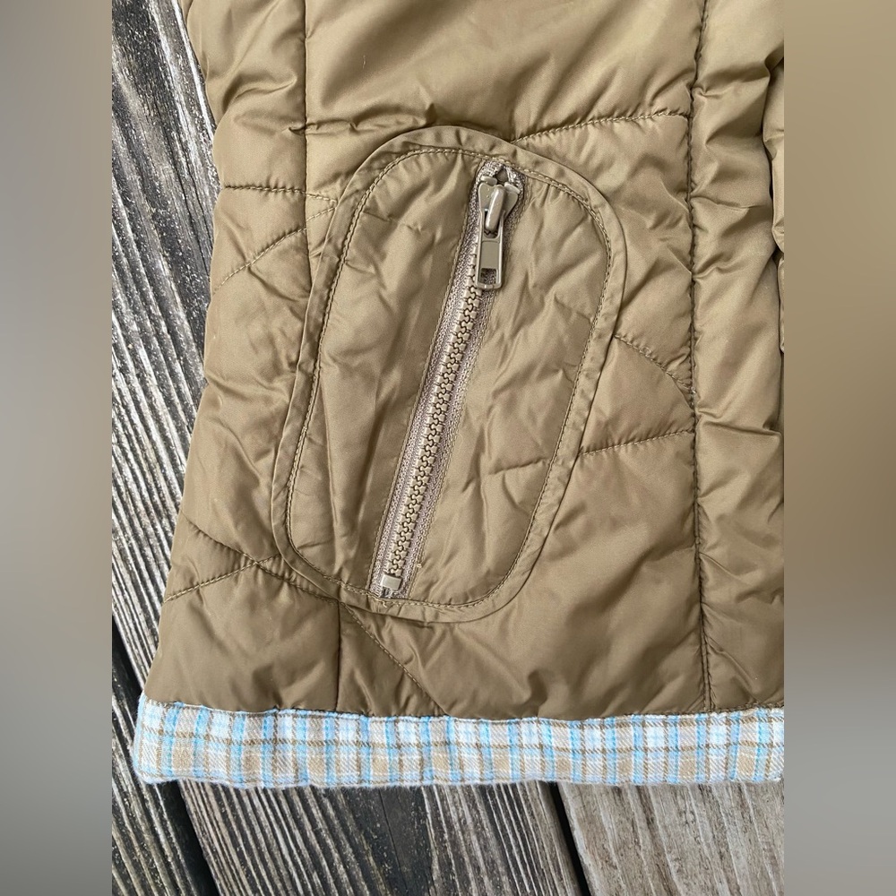 Y2K Wet Seal Brown/Olive Green Mixed Print Trim Puffer Sleeveless Vest XS - Picture 8 of 14